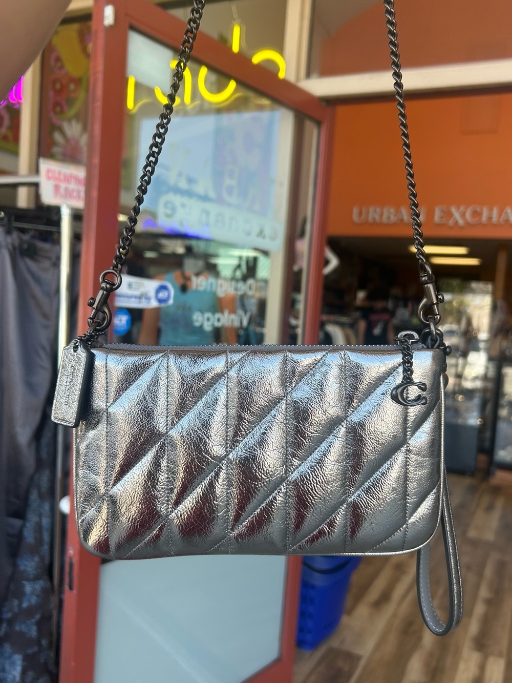 Metallic Quilted Coach Pouch Bag